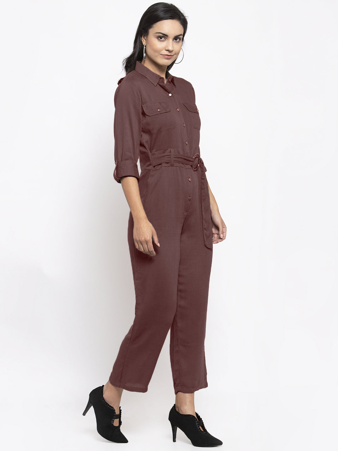 Jompers Women Brown Solid Jumpsuit - Swadesiicart