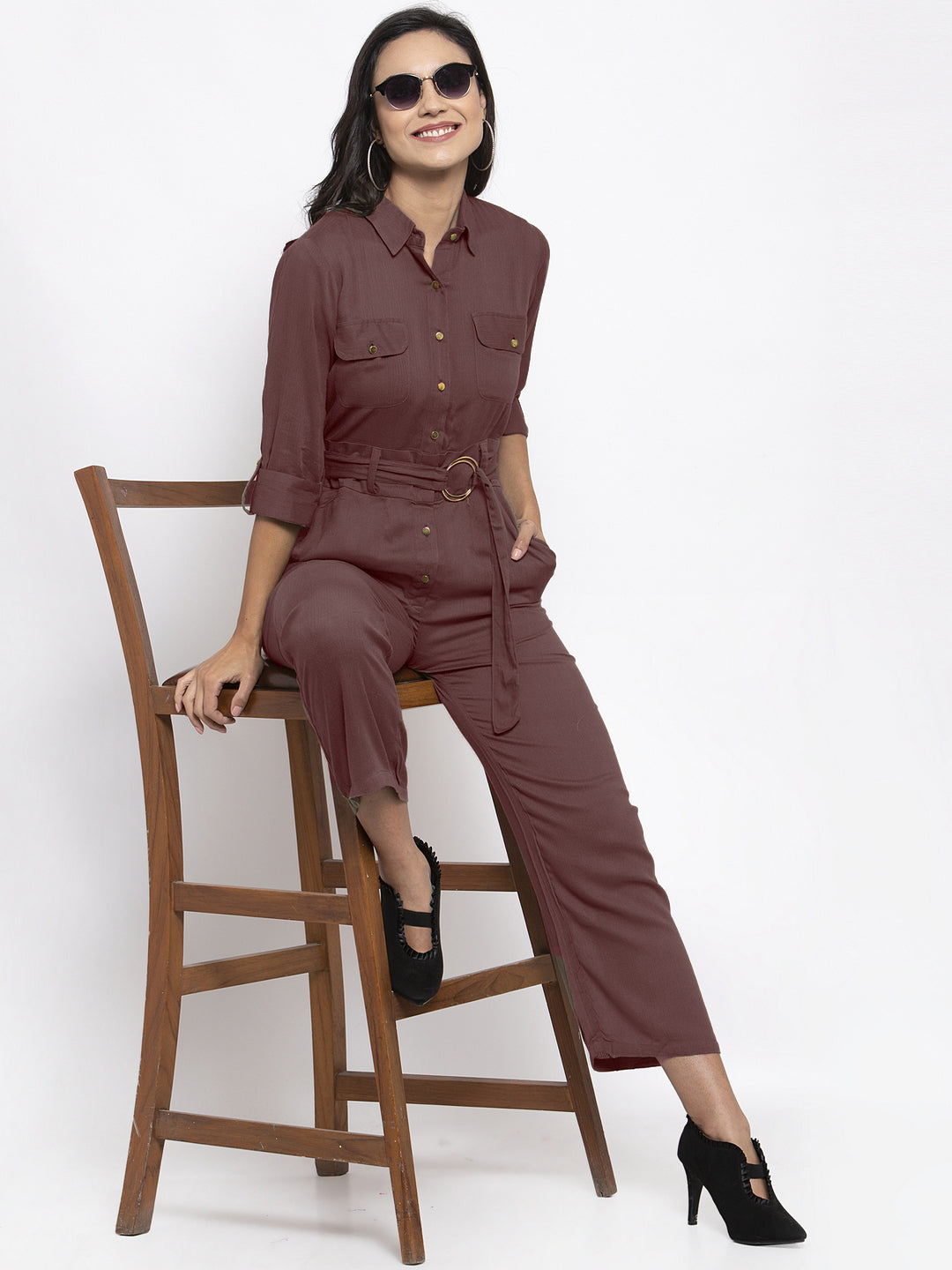 Jompers Women Brown Solid Jumpsuit - Swadesiicart
