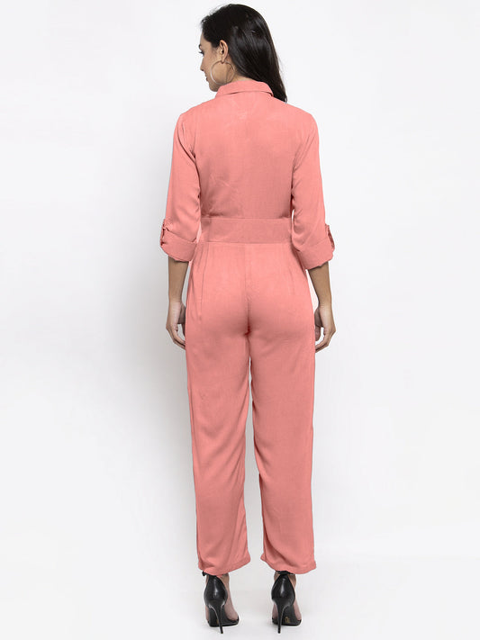 Jompers Women Peach Solid Jumpsuit - Swadesiicart