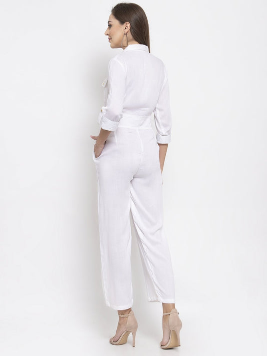 Jompers Women White Solid Jumpsuit - Swadesiicart