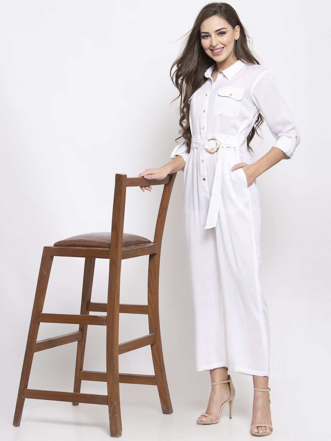 Jompers Women White Solid Jumpsuit - Swadesiicart
