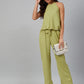 Jompers Women Green-Coloured Solid Halter Neck Basic Jumpsuit - Swadesiicart
