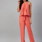 Jompers Women Peach-Coloured Solid Halter Neck Basic Jumpsuit - Swadesiicart