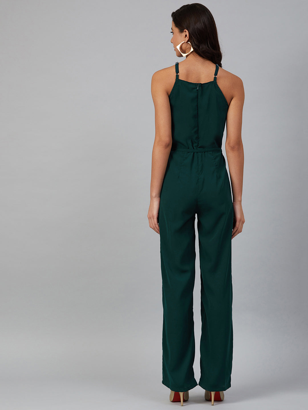 Jompers Women Green Solid Basic Halter Neck Basic Jumpsuit - Swadesiicart