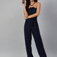 Jompers Women Navy Blue Solid Basic Halter Neck Basic Jumpsuit - Swadesiicart