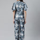 Jompers Women Grey & Off-White Printed Keyhole Neck Flared Sleeves Basic Jumpsuit - Swadesiicart