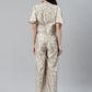 Jompers Women Lime Green & Off-White Printed Keyhole Neck Flared Sleeves Basic Jumpsuit - Swadesiicart