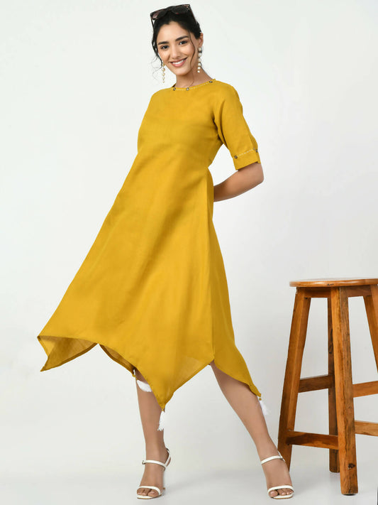 Myshka Women's Mustard A-Line Solid Kurta - Swadesiicart