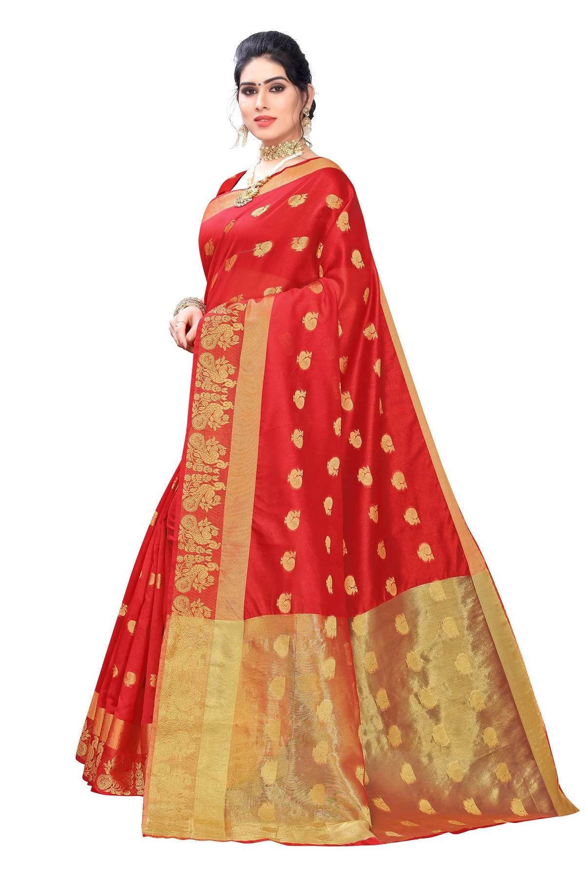 Vamika Banarasi Jacquard Weaving Red Saree | Swadesiicart