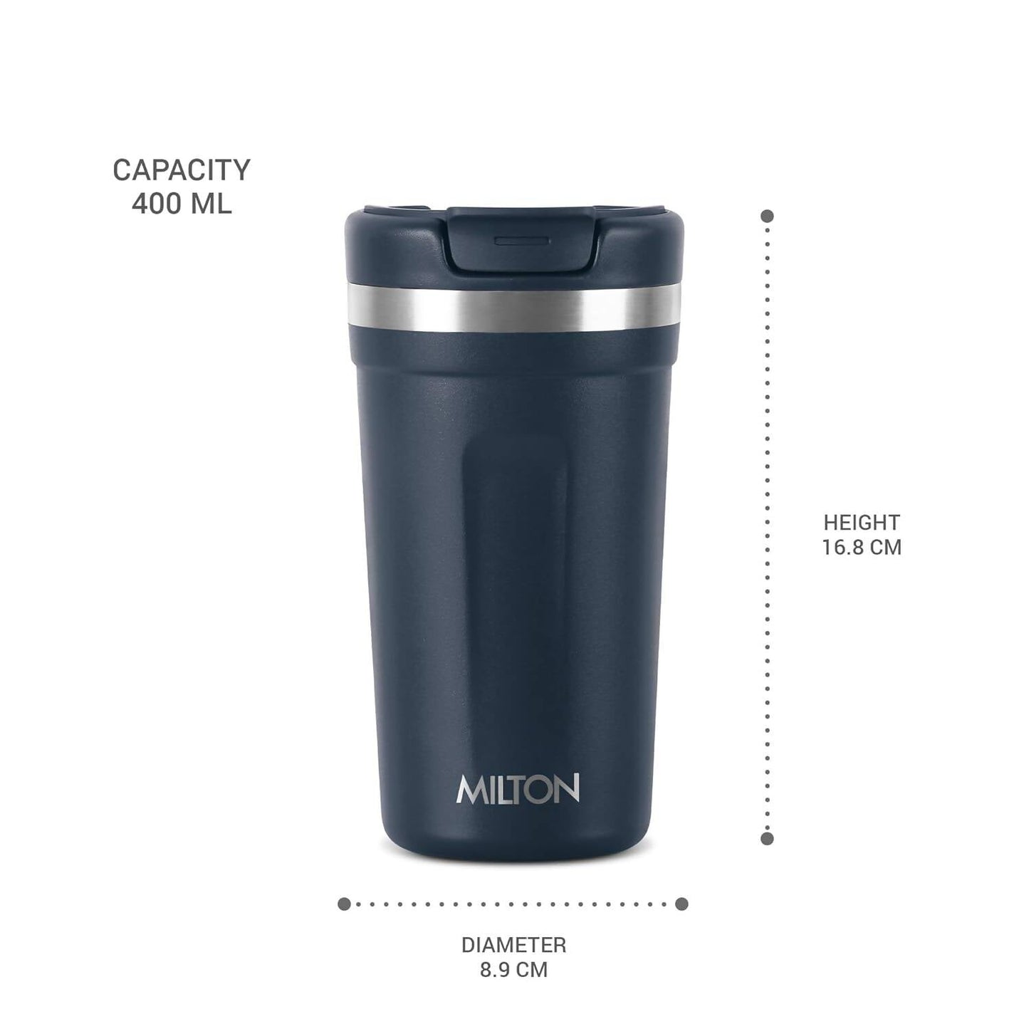 Milton Corral Thermosteel Insulated Coffee Mug Tumbler - 400ml (Navy Blue) - Swadesiicart