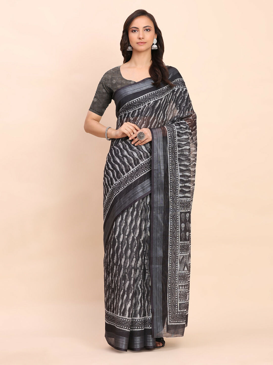 Shree Shyam Fashion Linen Cotton Black Saree