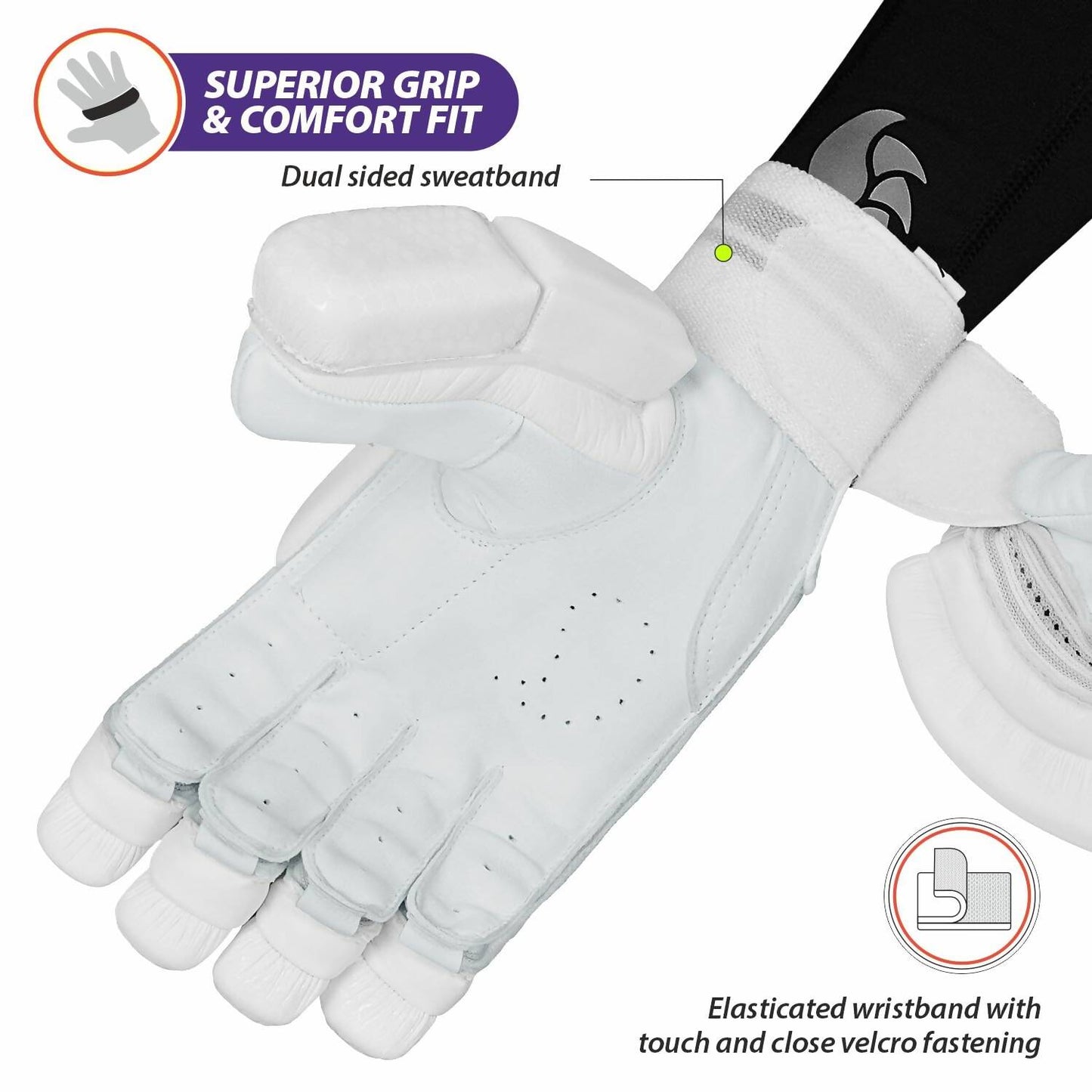 DSC Krunch 7.0 Men's Leather Right Hand Cricket Batting Gloves - Size Small (White Orange) - Swadesiicart