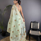 Joban Fashion Light Green Handloom Banarasi Organza Silk Khatali Butta Work Saree | Swadesiicart
