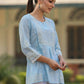 Juniper Women's Powderblue Cambric Floral Printed Tunic | Swadesiicart