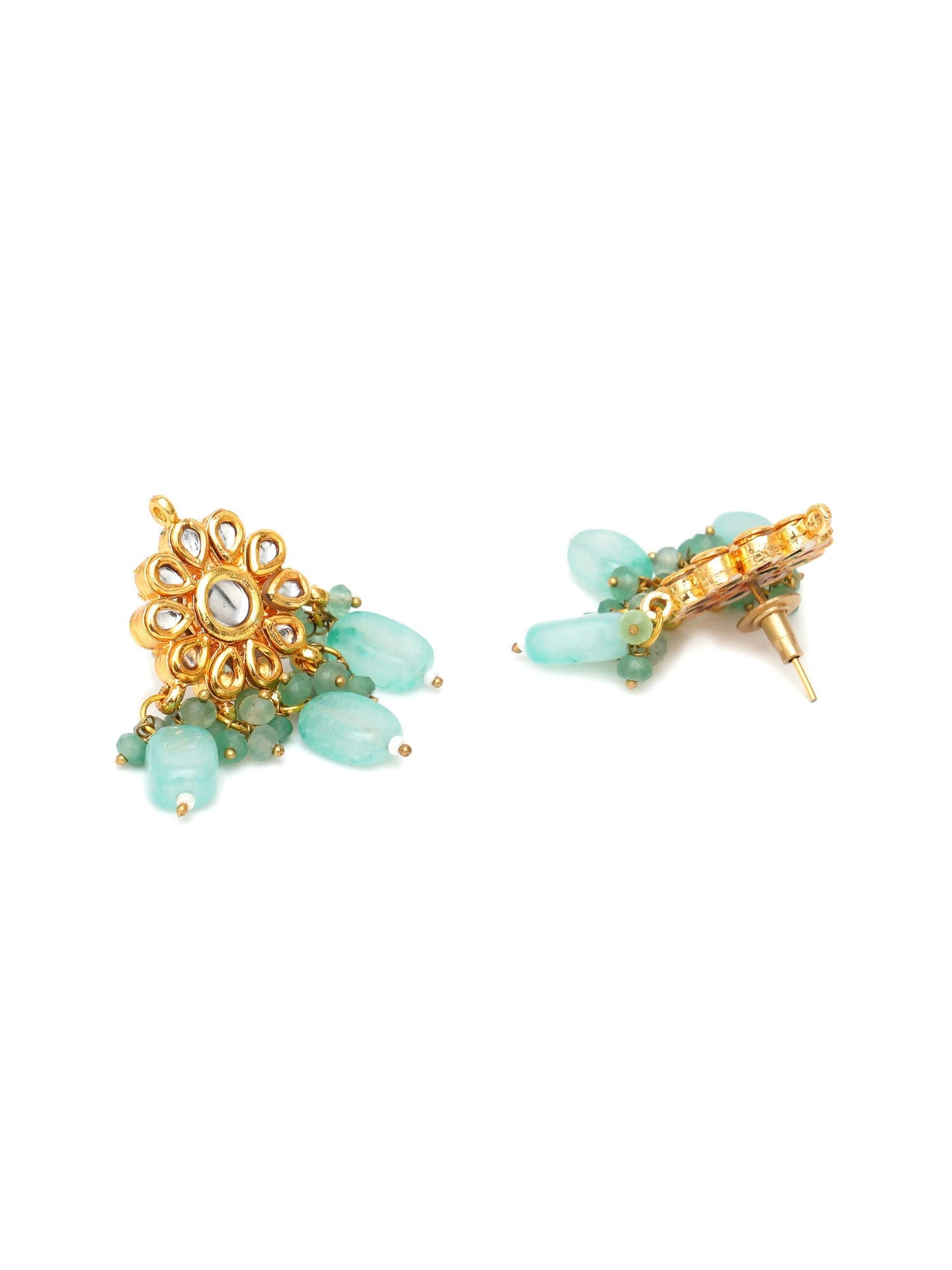 Mint Stone Kundan Earrings (Gold) - Ruby Raang - Swadesiicart