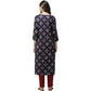 Anubhutee Women's Rayon Ethnic Motifs Printed Regular Gotta Patti Navy Blue Kurta with Trousers | Swadesiicart