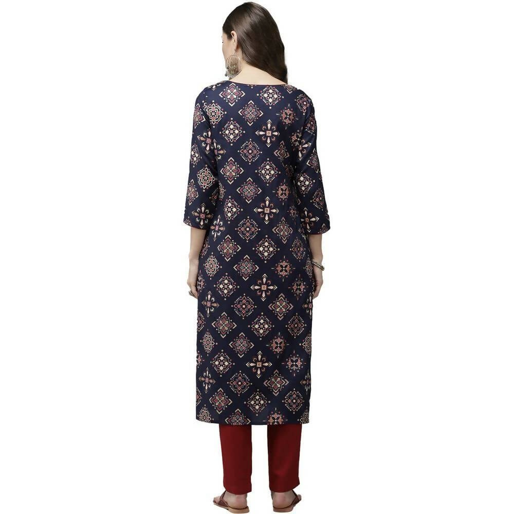 Anubhutee Women's Rayon Ethnic Motifs Printed Regular Gotta Patti Navy Blue Kurta with Trousers | Swadesiicart