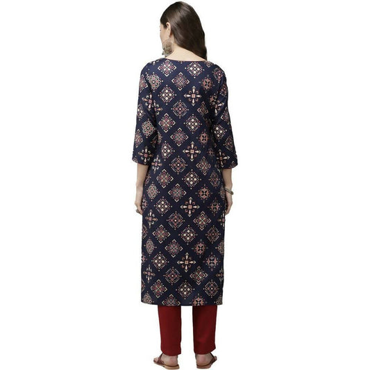 Anubhutee Women's Rayon Ethnic Motifs Printed Regular Gotta Patti Navy Blue Kurta with Trousers | Swadesiicart