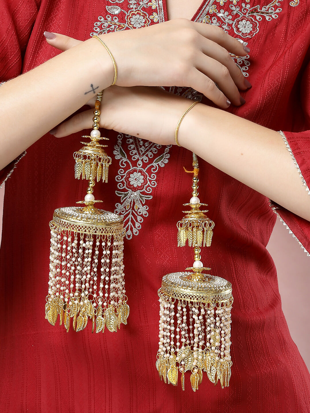 NVR Women's Pack Of 2 Gold-Polished Kundan Bridal Heavy Kaleera Sets - Swadesiicart