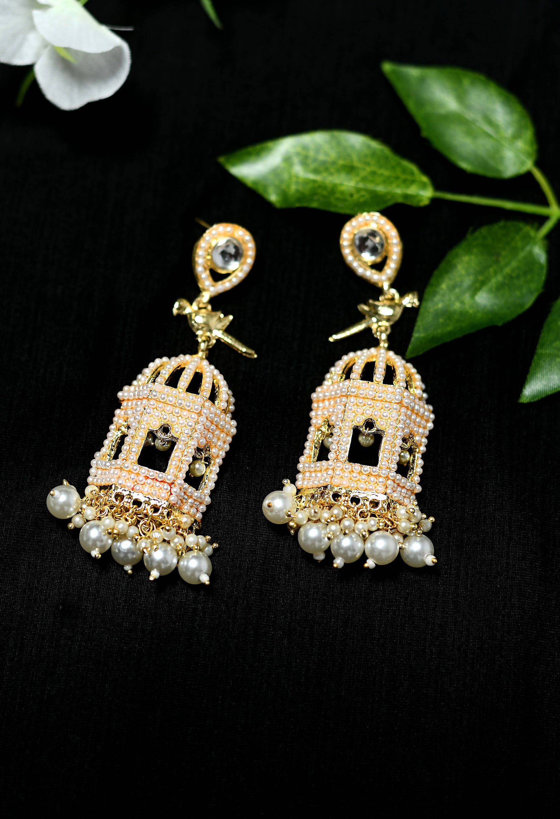 Mominos Fashion Johar Kamal Golden Color Bird Nest Earrings With Pearls - Swadesiicart