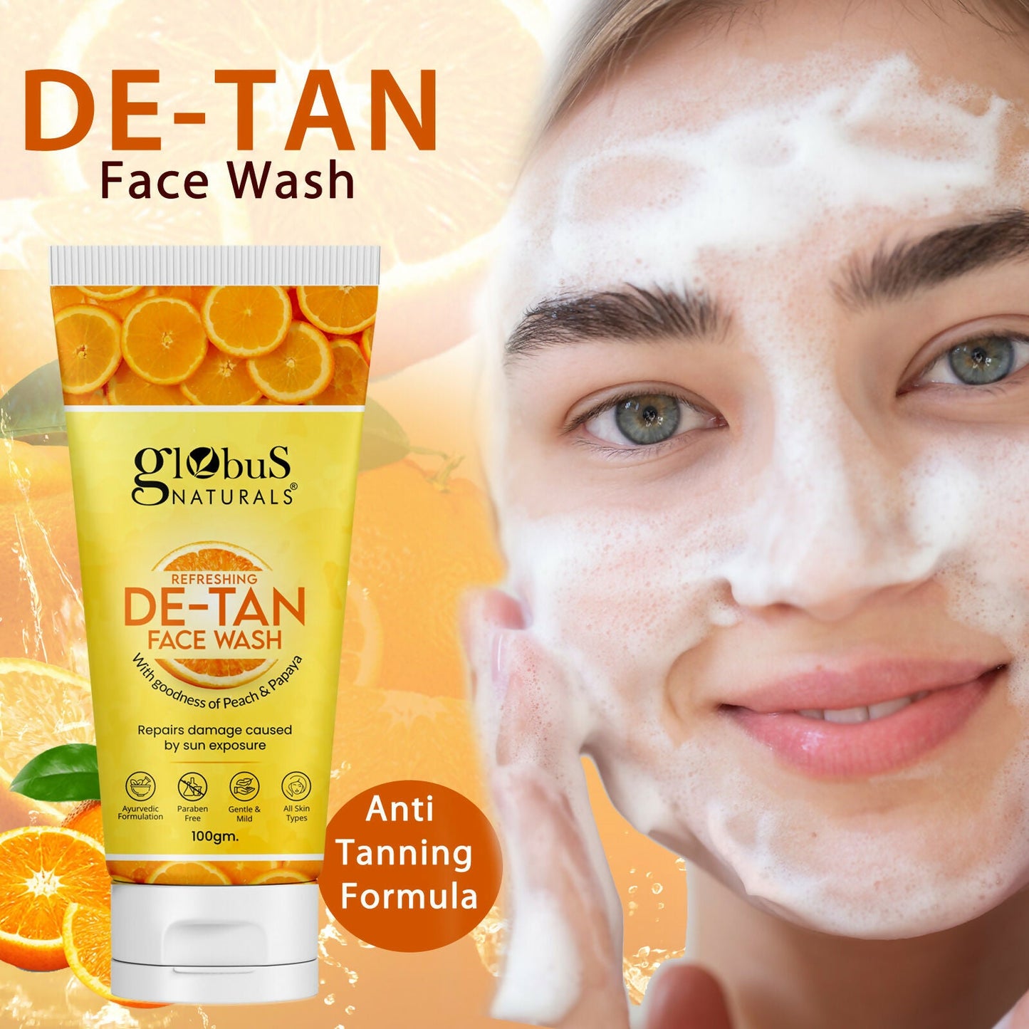 Globus Naturals De Tan Face Wash, Suitable For All Skin Types | Swadesiicart