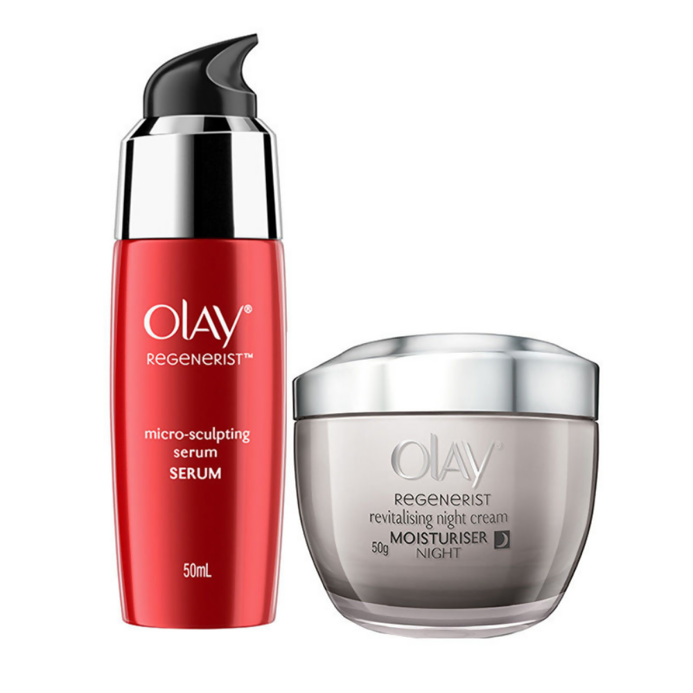 Olay Regenerist Night Skincare Set | Anti-Aging Night Moisturizer & Serum for Firmer Skin - Swadesiicart