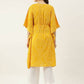 FIORRA Women's Printed Pure Cotton Kaftan Kurta - Yellow - Swadesiicart