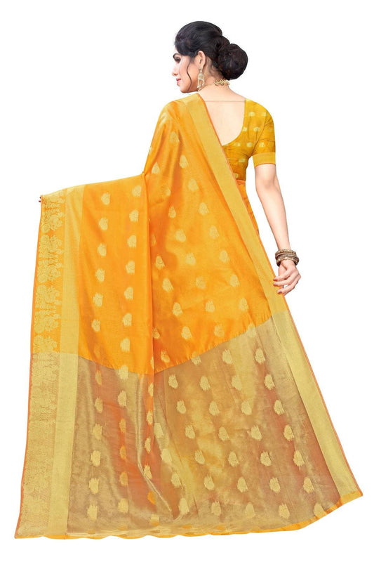 Vamika Banarasi Jacquard Weaving Yellow Saree | Swadesiicart