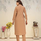 Jyoti Fashion Women's Beige Rinkal Cotton Plain with Side Pocket Kurtis & Sets | Swadesiicart
