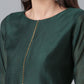 Ahalyaa Dark Green Chanderi Solid Kurta With Palazzo And Dupatta Set | Swadesiicart