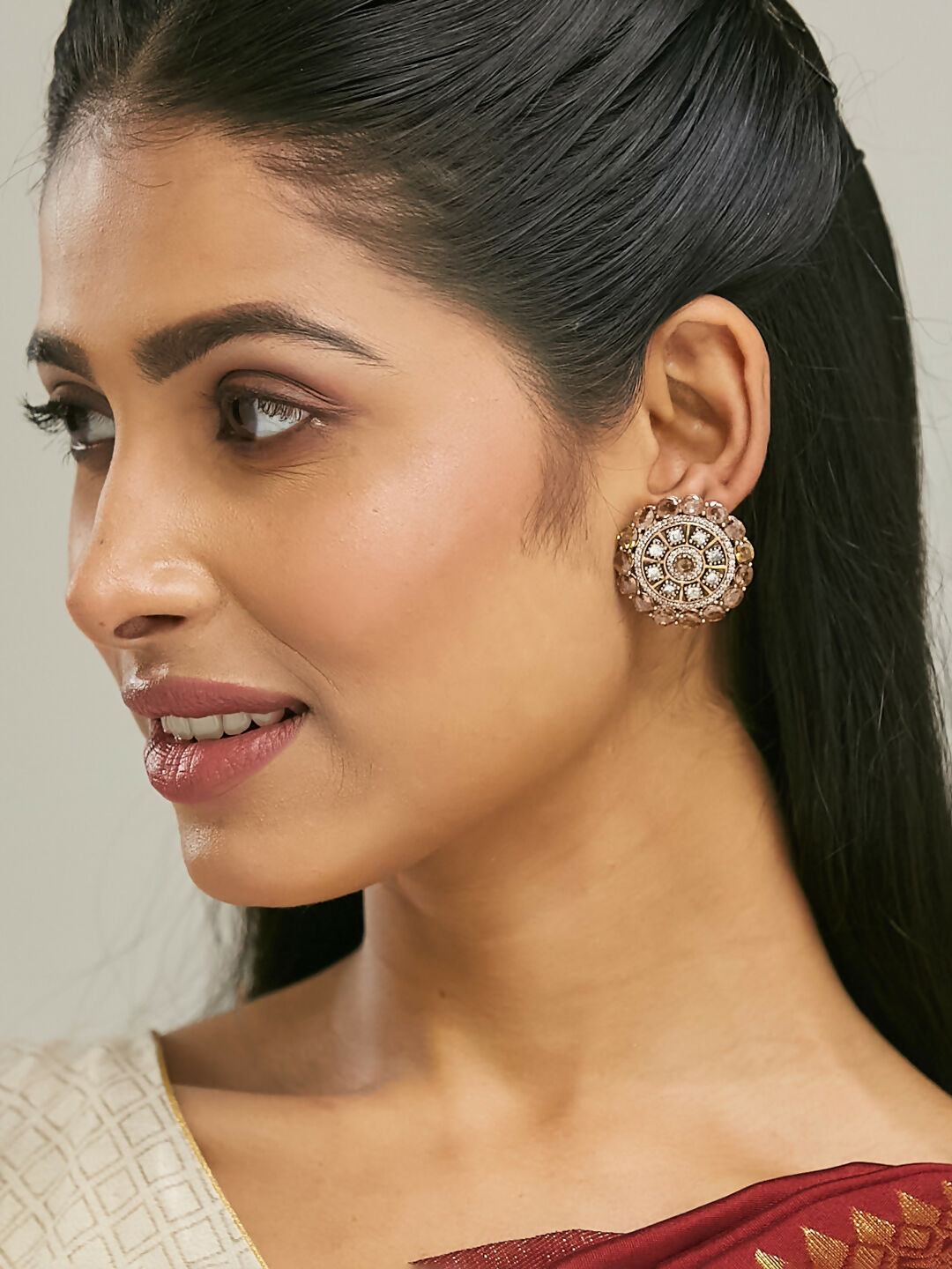 Nuyug 22k Gold Plated Round Stud Earrings | Swadesiicart