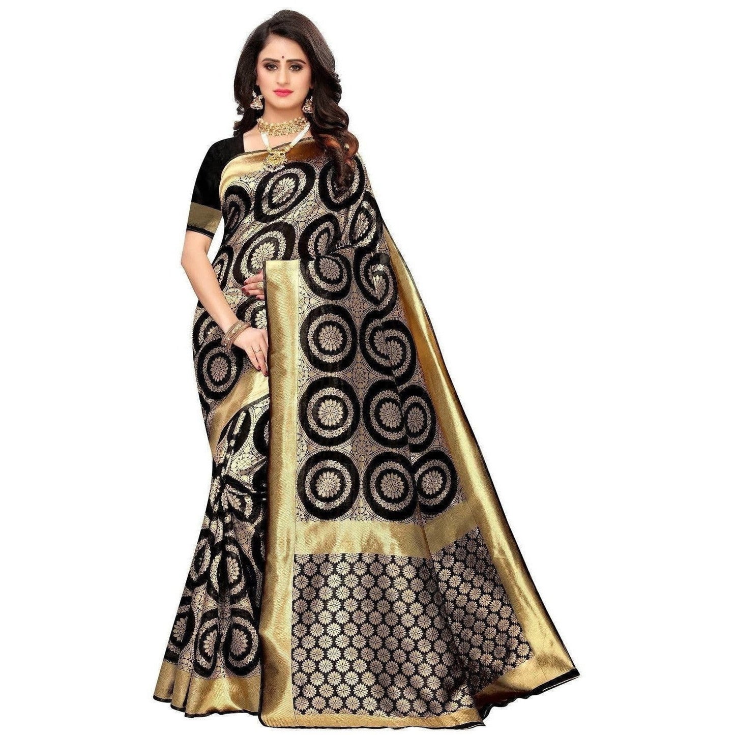 Vamika Banarasi Jaquard Black Weaving Saree (Banarasi 26) | Swadesiicart