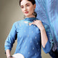 Jyoti Fashion Women's Sky Blue Cotton Blend Embroidery & Sequence work Kurta with Trouser & Dupatta | Swadesiicart