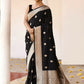 Joban Fashion Black Pure Katan Pure Handloom Banarasi Silk Saree | Swadesiicart
