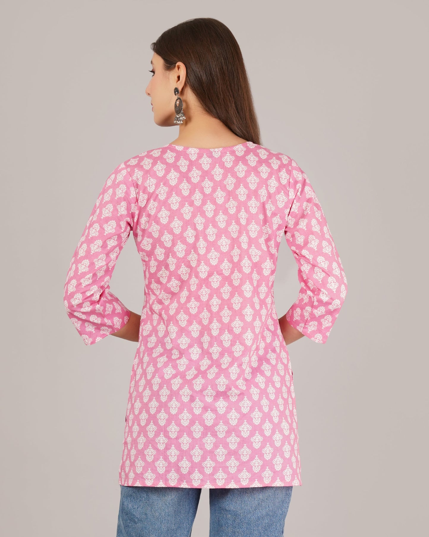 Jaitra Apparels Women Printed Pure Cotton Straight Kurta (Pink) - Swadesiicart