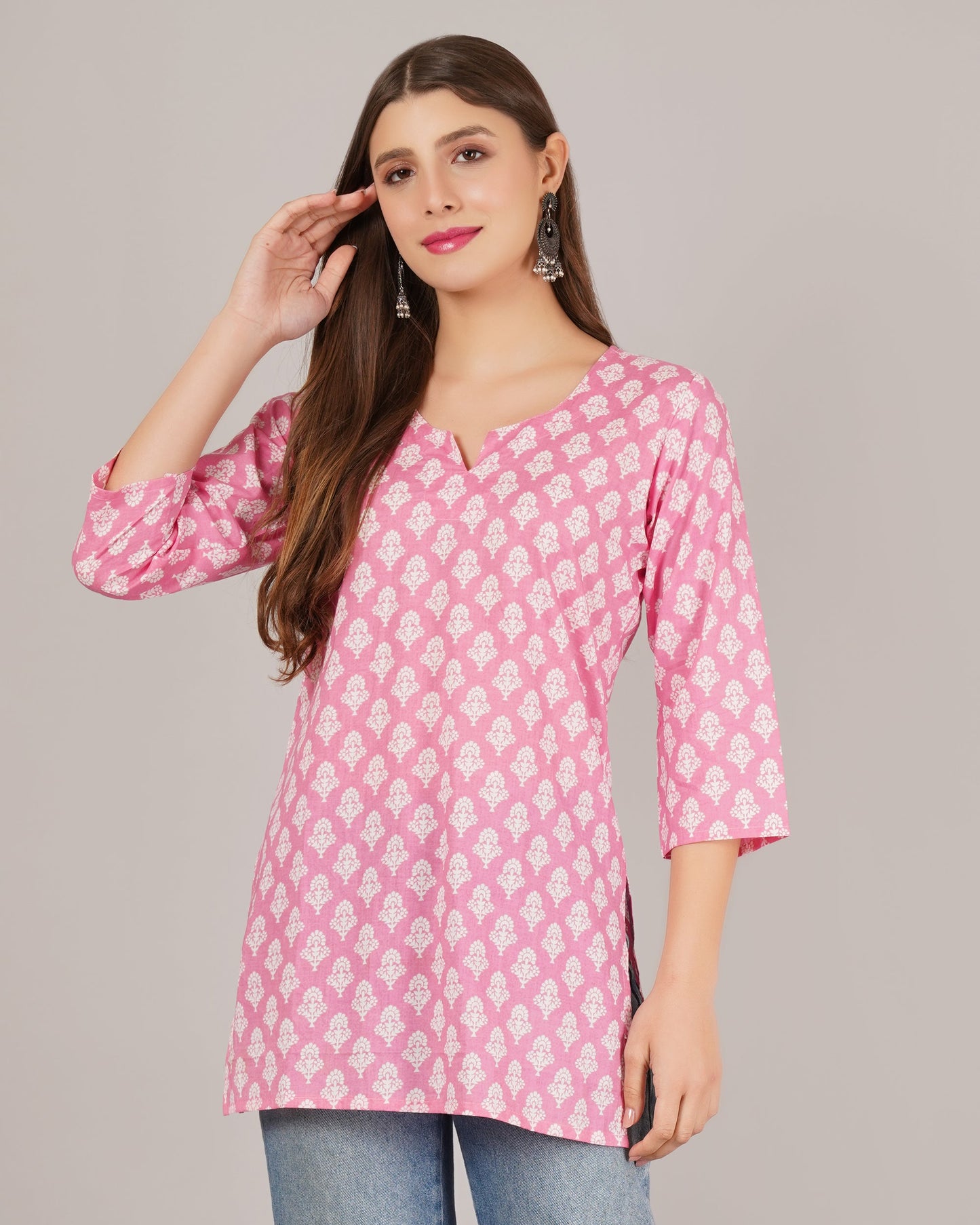 Jaitra Apparels Women Printed Pure Cotton Straight Kurta (Pink) - Swadesiicart