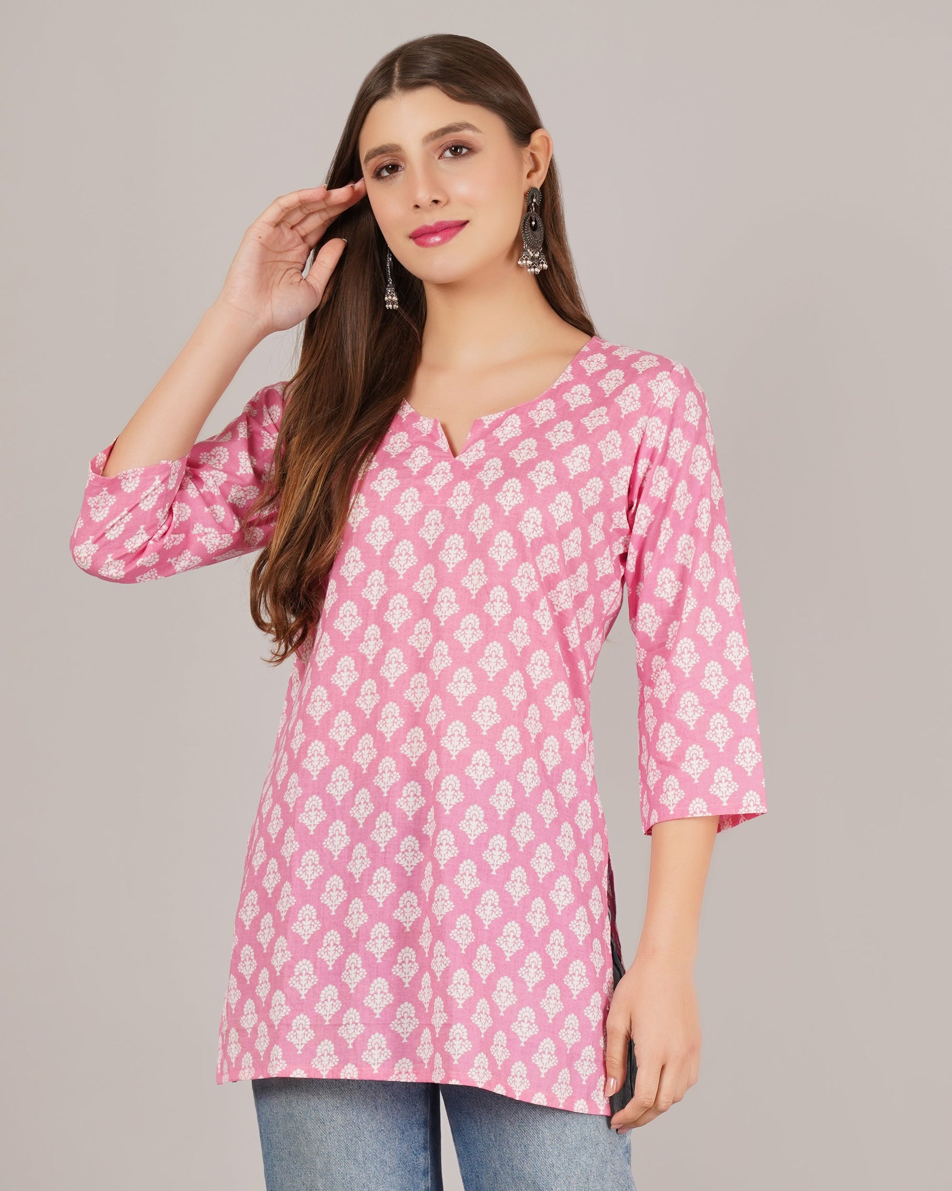 Jaitra Apparels Women Printed Pure Cotton Straight Kurta (Pink) - Swadesiicart