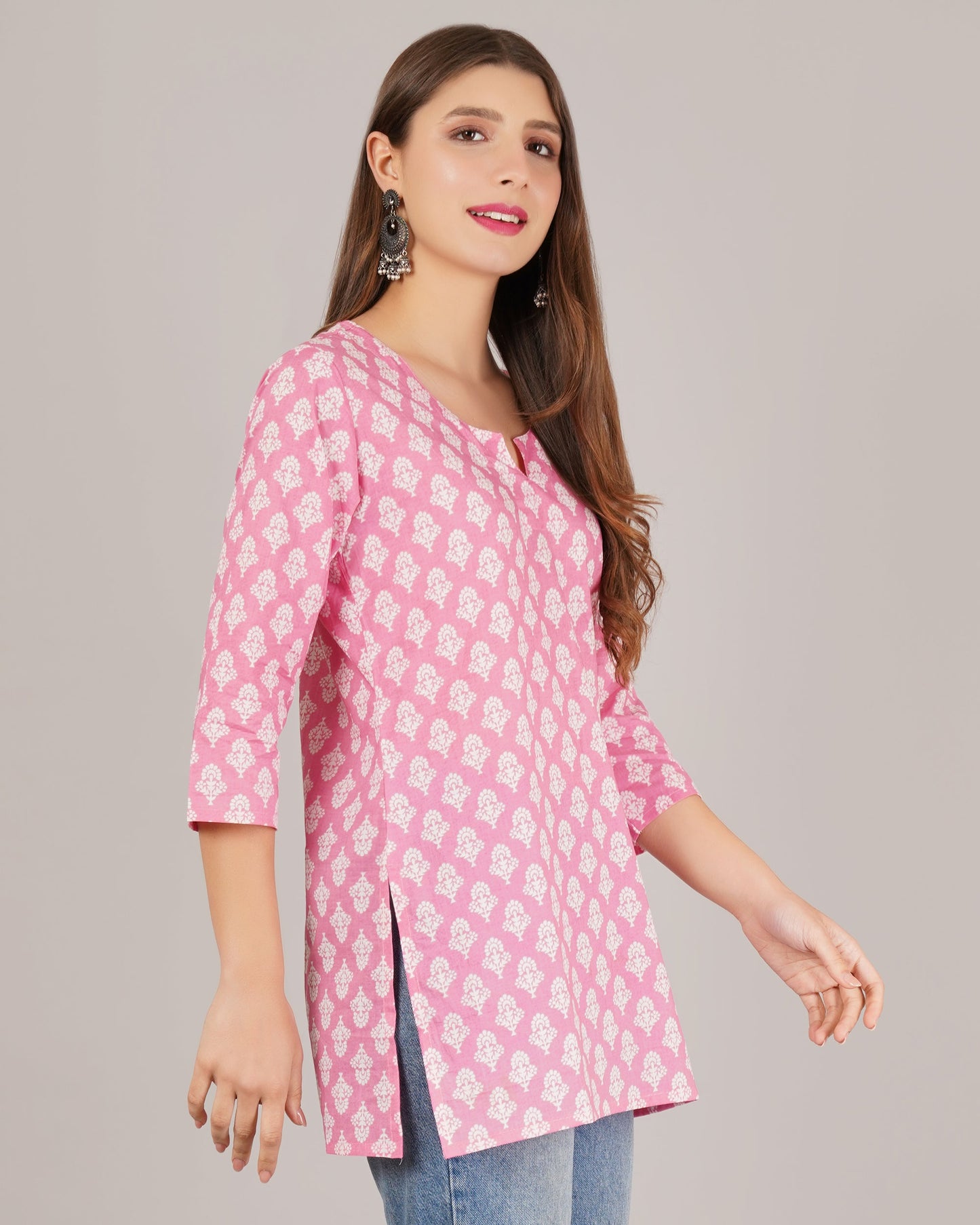 Jaitra Apparels Women Printed Pure Cotton Straight Kurta (Pink) - Swadesiicart