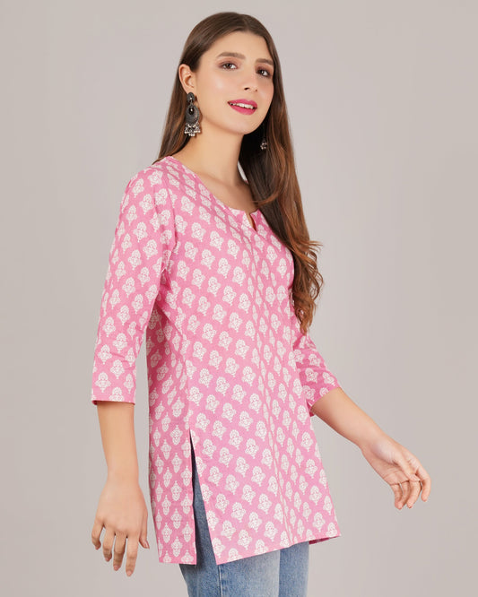 Jaitra Apparels Women Printed Pure Cotton Straight Kurta (Pink) - Swadesiicart