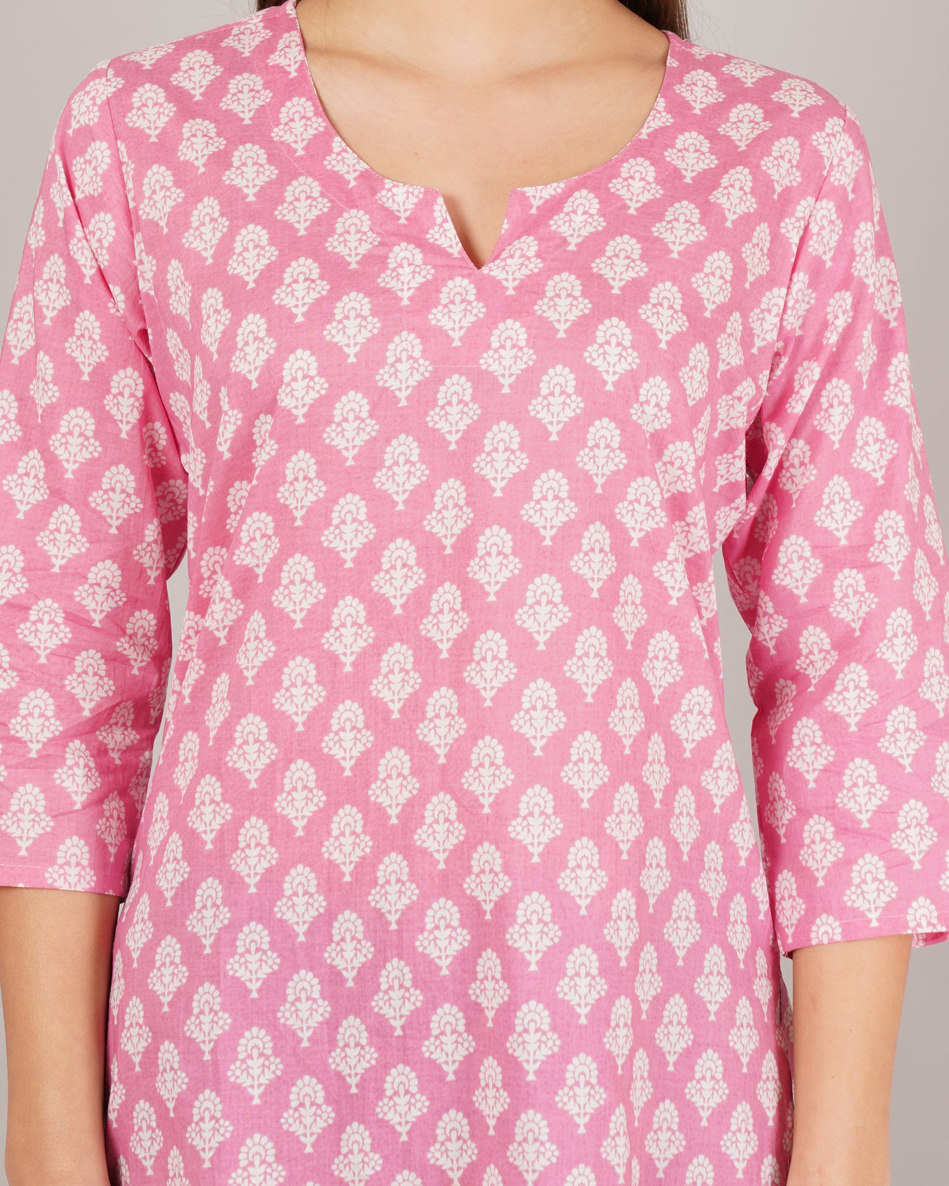 Jaitra Apparels Women Printed Pure Cotton Straight Kurta (Pink) - Swadesiicart
