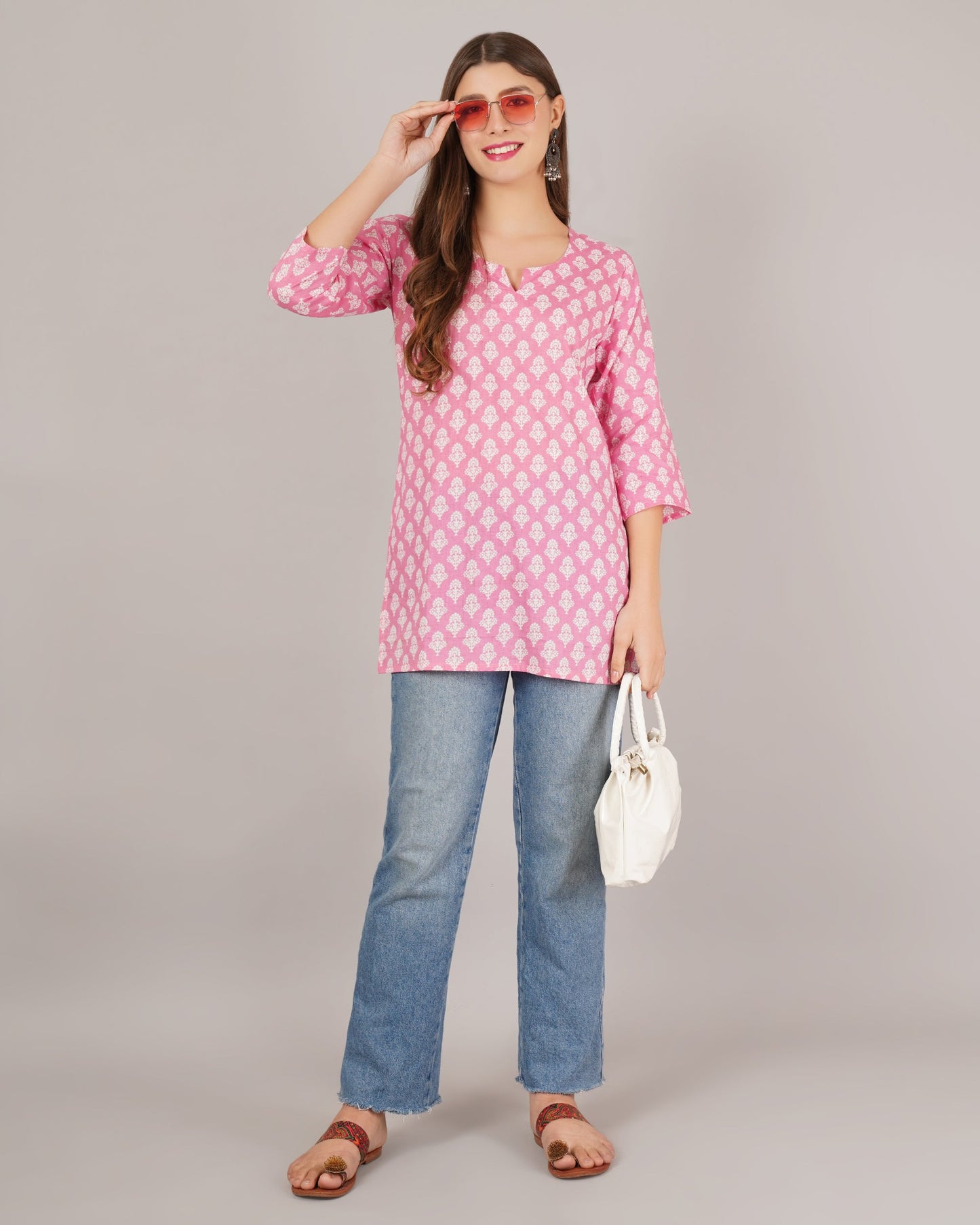 Jaitra Apparels Women Printed Pure Cotton Straight Kurta (Pink) - Swadesiicart