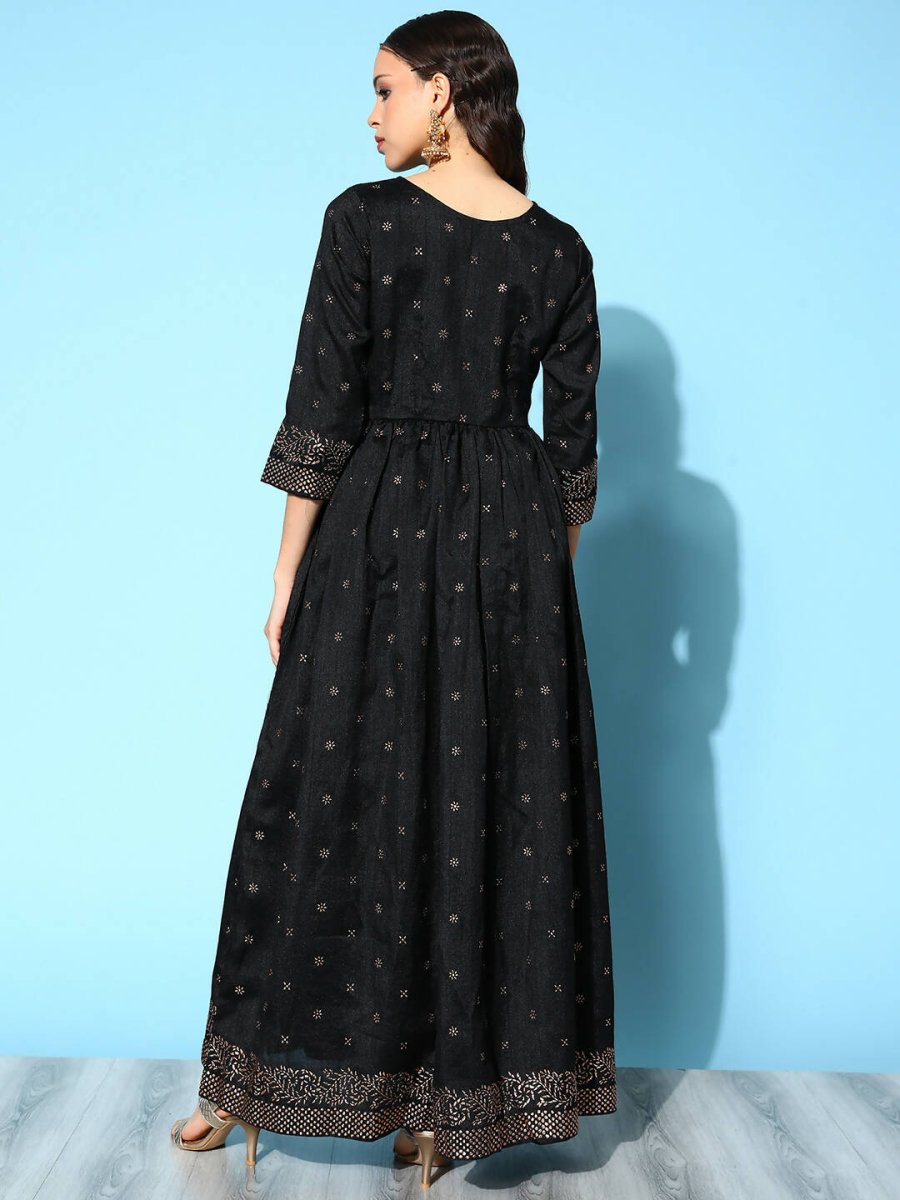 Ahalyaa Women Black Poly Silk Printed Dress | Swadesiicart