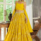Janasya Yellow Georgette Solid Lehenga Choli Dupatta | Swadesiicart
