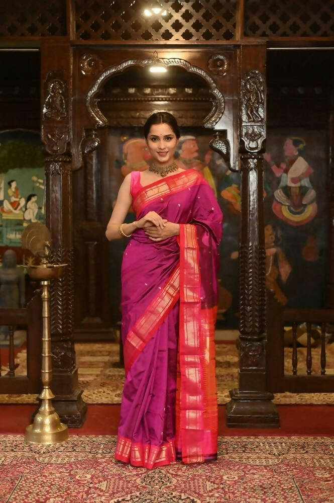 Very Much Indian Pure Silk Paithani With Most Magenta With Contrast Pink | Swadesiicart
