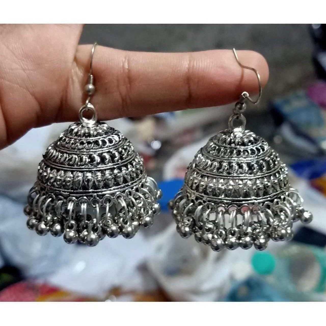 MS Fashion India Tassel Hook Silver Jhumka Earrings | Swadesiicart