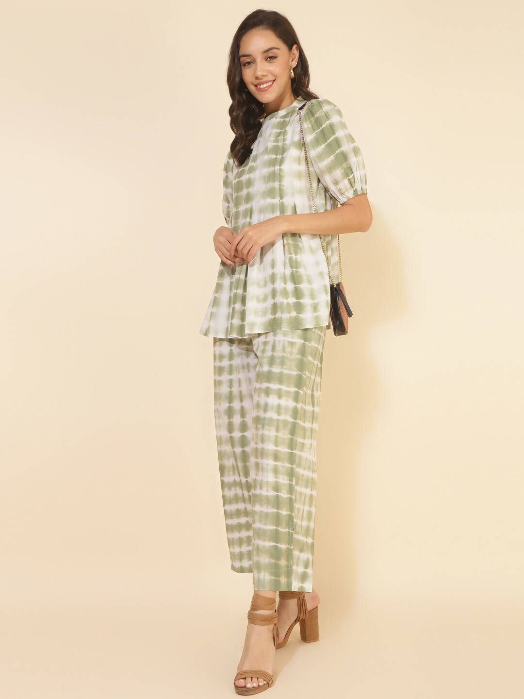 Janasya Women's Off White Cotton Tie & Dye Casual A-line Co-ords - Swadesiicart