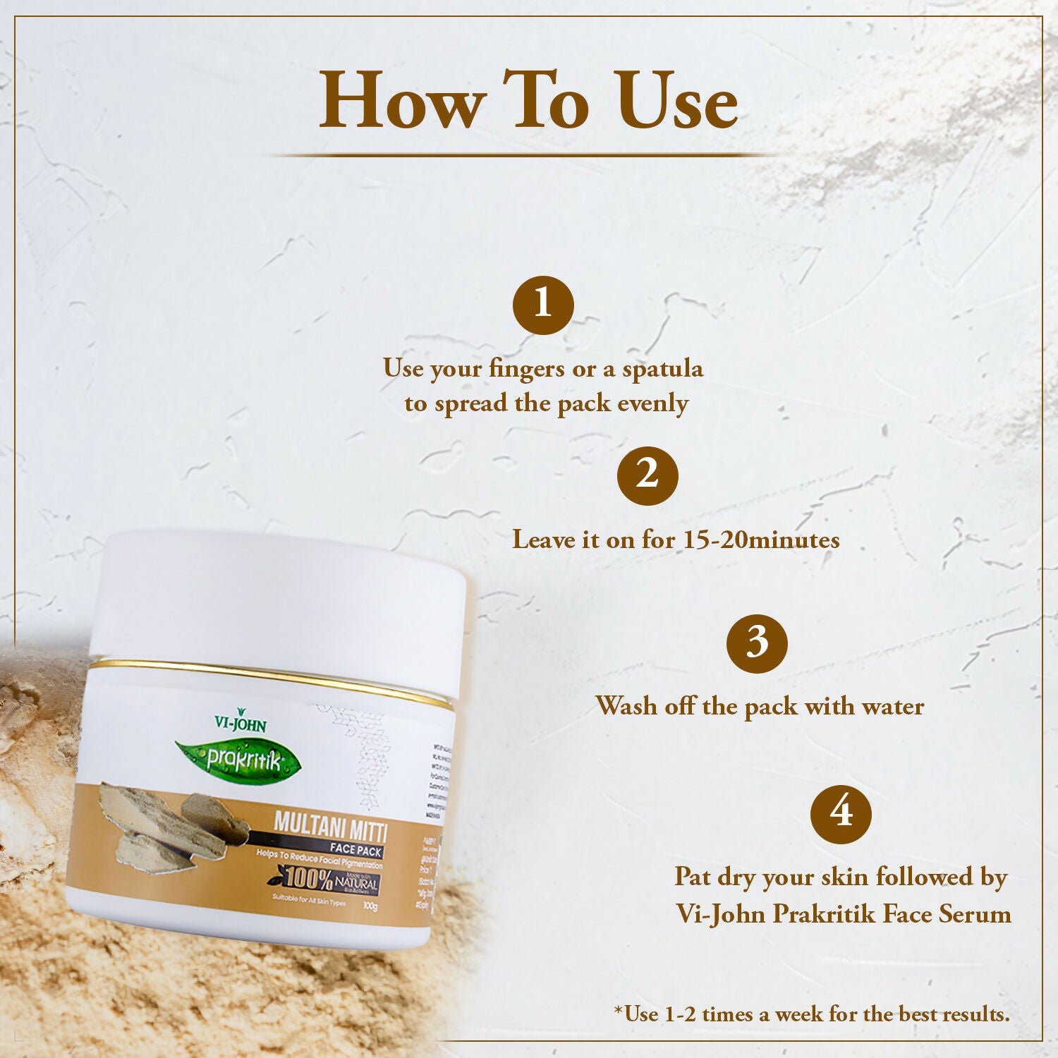 VI-JOHN Prakritik Multani Mitti Face Pack Controls Sebum Made With 100% Natural Bio Actives | Swadesiicart