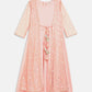 Ahalyaa Pink Crepe & Net Foil Print Kids Dress For Girls | Swadesiicart