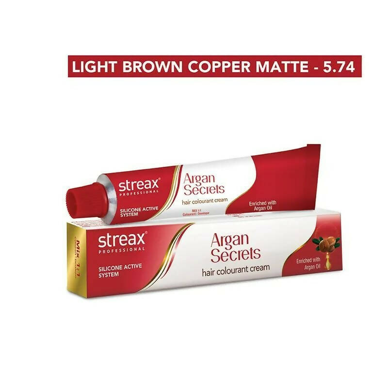Streax Professional Argan Secrets Hair Colourant Cream - Light Brown Copper Matte 5.74 - Swadesiicart