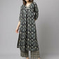 FIORRA Women's Black Cotton A-Line Kurta Palazzo Set - Swadesiicart